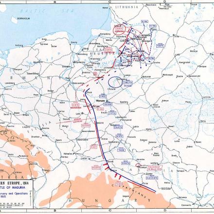 2a Battaglia dei laghi Masuri: situazione al 7 febbraio e operazioni fino al 18 febbraio. © Wikipedia - U.S. Military Academy -West Point
