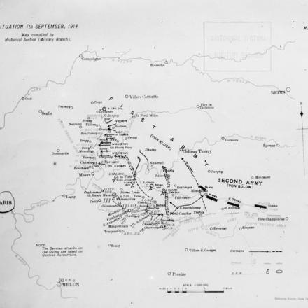 Fronte occidentale: carta geografica con la situazione al 7  Settembre 1914. © IWM Q 17167