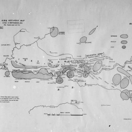 Fronte occidentale: carta geografica con la situazione al 13  Settembre 1914. © IWM Q 17167