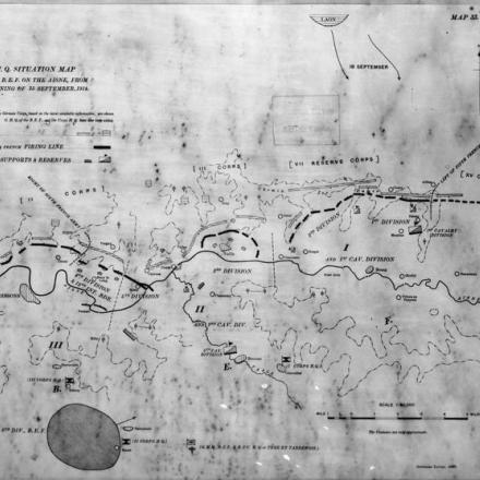 Carta geografica. General Headquarters. Mappa della situazione per la B. E. F. sull'Aisne, dalla sera del 15 settembre 1914. © IWM Q 17176