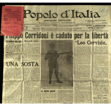 La prima pagina de "Il Popolo d'Italia" del 29 ottobre 1915