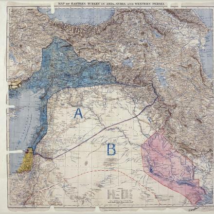 Mappa dell’Accordo Sykes - Picot e le aree di controllo e di influenza - Fonte: Royal Geographical Society