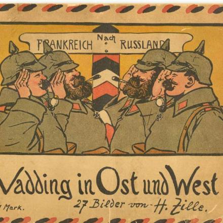 Saluto tra soldati tedeschi prima di partire verso la Francia e verso la Russia - Disegno di Heinrich Zille 