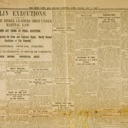 L'esecuzione degli altri 4 ribelli irlandesi. Quotidiano: The Irish News and Belfast Morning News, del 5 maggio 1916. Fonte:National Library of Irland 