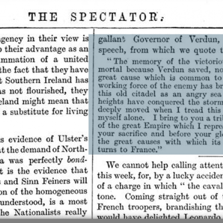 Il discorso di Lloyd George riportato dal quotidiano "The Spectator" del 16-09-1916, pag 3 - Fonte: http://archive.spectator.co.uk