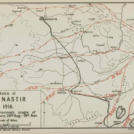 Battaglia di Monastir 1916. Le fasi approssimative dell'avanzata alleata, 20 agosto-19 novembre. © europeana.eu_item_php_3Fview_3D38649