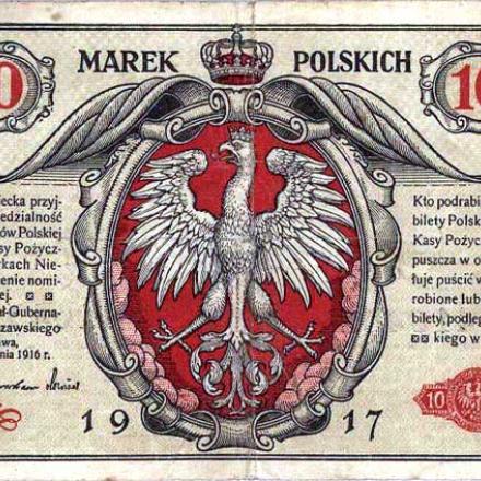 Banconota da 10 Marek. Regno di Polonia  1917. Public domain - Wikimedia Commons