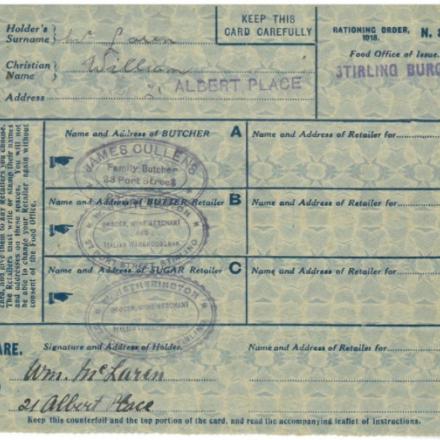 Tessera per il razionamento alimentare. © stirlingarchives.scot - Rationing in World War One