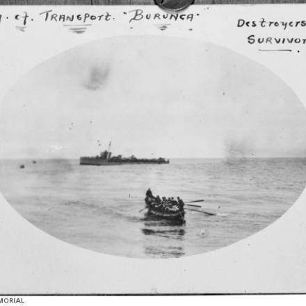 Affondamento della nave trasporto Burunga il 15 luglio 1918. © AWM A01043