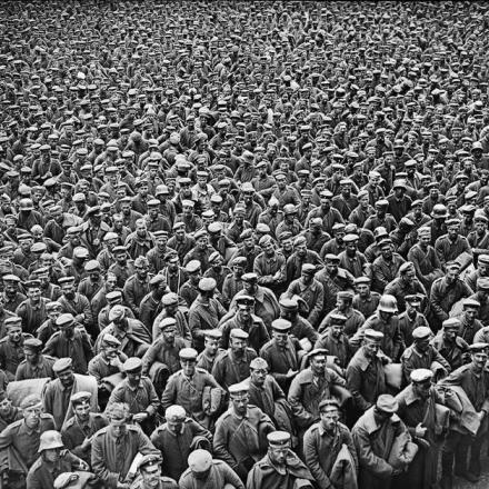 Una folla di prigionieri tedeschi presi dalla quarta armata britannica nella battaglia di Amiens. Vicino ad Abbeville, il 27 agosto 1918. © IWM (Q 9271)