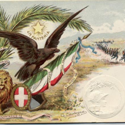 Cartolina dedicata al 47° reggimento fanteria di brigata Ferrara, © Museo Civico del Risorgimento di Bologna 