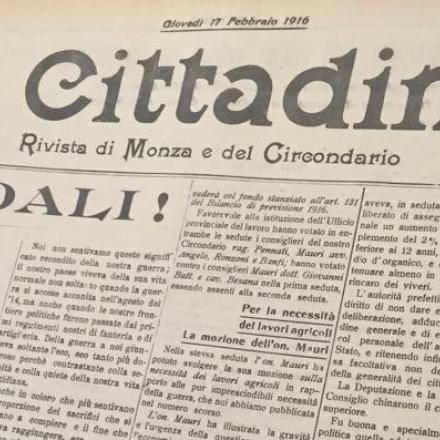 "il Cittadino", Giornale di Monza e della Brianza. 14 febbraio 1916