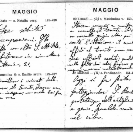 Due pagine dell'agendina su cui Domenico Caronti ha scritto il suo diario di guerra. Fonte: Gruppo L'Espresso e Archivio diaristico nazionale di Pieve Santo Stefano