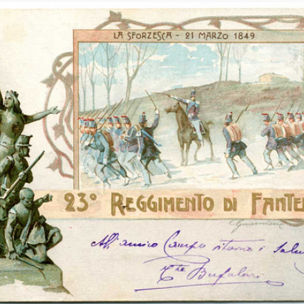 Cartolina dedicata al 23° reggimento Brigata Como - Fonte: ©Museo civico del Risorgimento di Bologna