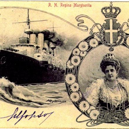 La R. N. Regina Margherita in una cartolina spedita da Genova il 6 gennaio 1899. © anmi.taranto