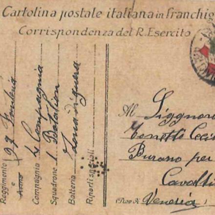 Una delle cartoline inviate dal fronte da Agostino Tonetto - Fonte: Fonte: Gruppo L'Espresso e Archivio diaristico nazionale di Pieve Santo Stefano
