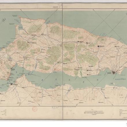 Mappa della penisola di Gallipoli, War Office, geographical section, General Staff. © B. N. F. département Cartes et plans ark_12148_btv1b53063761p