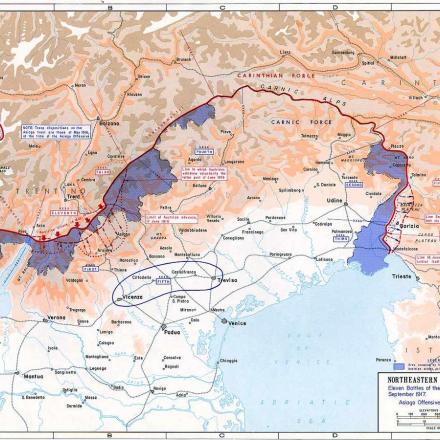 Mappa degli avanzamenti italiani nelle battaglie dell'Isonzo - Immagine di Pubblico dominio