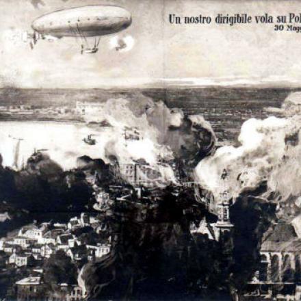 Il bombardamento di Pola in un'illustrazione dell'epoca