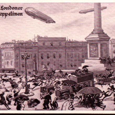 Illustrazione tedesca sulla paura scatenata dai primi dirigibili a Londra