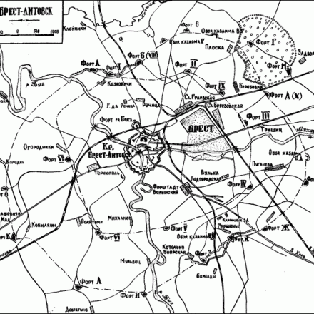 Mappa schematica della fortezza di Brest e dei forti circostanti, 1912. © Wikipedia.ru - Author unknown - public domain