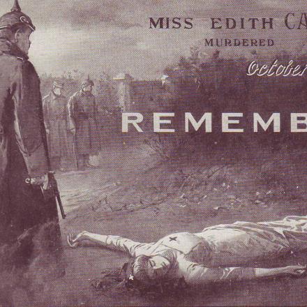 Miss Edith Cavell uccisa da un ufficiale tedesco.  © Laureys imp. Edit. Paris - Postcard