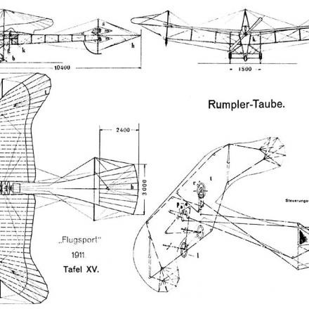 Il disegno di un bombardiere austriaco RumplerTaube. Wikimedia Commons - public domain