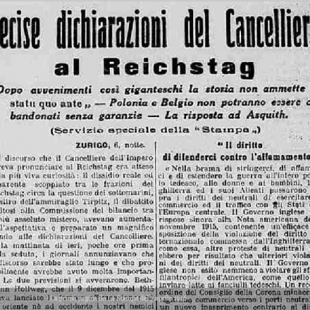 Articolo della Stampa del 7 aprile 1916 - "Recise le dichiarazioni del Cancelliere"