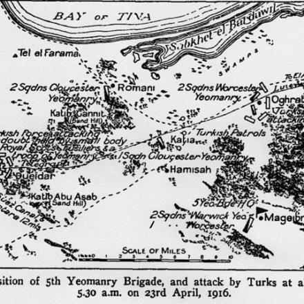 Cartina del Sinai del 23 April 1916. Autore: Gullett. Fonte: Official History of Australia in the War of 1914–1918 (Volume VII)