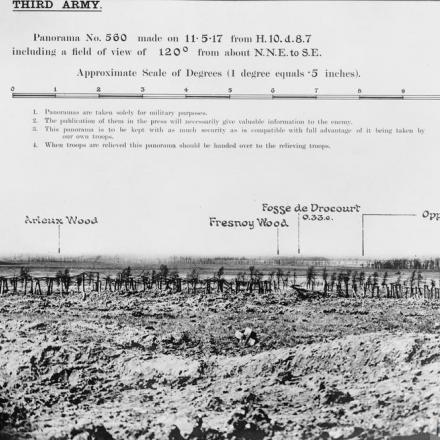 Terza Armata: panorama n. 560 dell'11 maggio 1917. Bosco di Arleux, Bosco di Fresnoy, Fosse de Drocourt, Bosco di Oppy. © IWM (Q 17224)