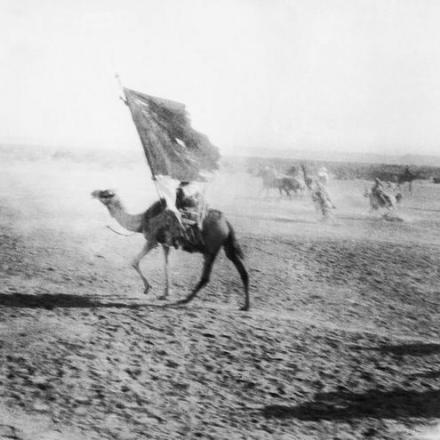 Un portabandiera durante l'ingresso trionfale in Akaba.© IWM (Q 59193)