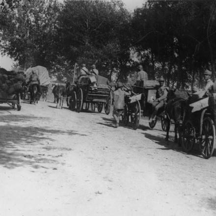 Una colonna rumena in movimento nei pressi di Lunca Dochiei, 1917. © IWM (Q 76645)