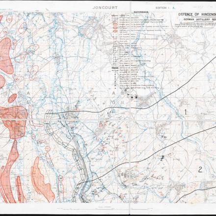 Difesa della linea Hindenburg. Posizioni dell'artiglieria tedesca ,  mappe tedesche datate 10-2-17  Scala, 1: 20.000. © British Library,  Maps 14317.(171.) Position 1