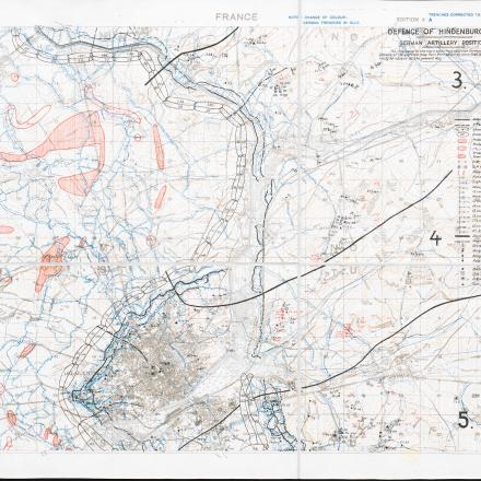 Difesa della linea Hindenburg. Posizioni dell'artiglieria tedesca ,  mappe tedesche datate 10-2-17  Scala, 1: 20.000. © British Library,  Maps 14317.(171.) Position 2
