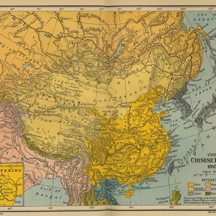 Territori del Giappone (in grigio) e Impero Cinese nel 1910. © Stanford's Geographical Establishment - public domain 
