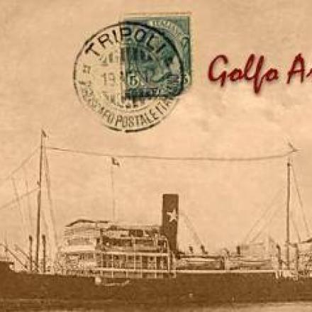 il piroscafo Postale Tripoli.  © sito Golfo Aranci Nascosta - postcard  della Società Nazionale Servizi Marittimi 