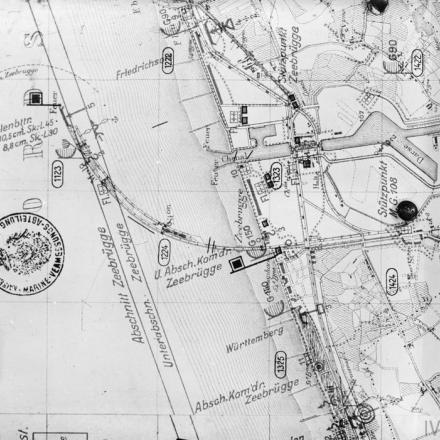 Riproduzione del piano di artiglieria tedesco per la difesa del porto. Zeebrugge Raid del 24 aprile 1918. © IWM (Q 67727)