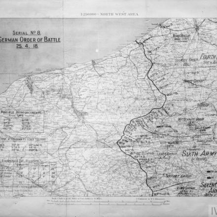 Mappa - O 4257, numero 8, ordine di battaglia tedesco, 25 aprile 1918. © IWM (Q 17200)