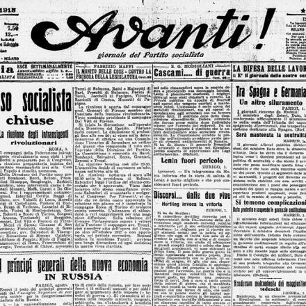 La prima pagina dell'Avanti, quotidiano socialista 