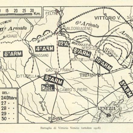 Battaglia di Vittorio Veneto, linea del fronte dal 24 al 30 ottobre 1918. © difesa.esercito