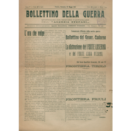 Prima pagina del Bollettino della guerra del 30 maggio 1915