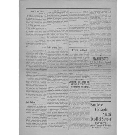 Terza pagina del Bollettino della guerra del 29 maggio 1915