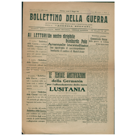 Prima pagina del Bollettino della guerra del 31 maggio 1915