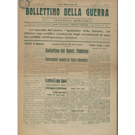 Prima pagina del Bollettino della guerra del 1°giugno 1915