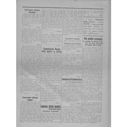Seconda pagina del Bollettino della guerra del 1°giugno 1915
