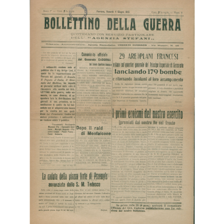 Prima pagina del Bollettino della guerra del 4 giugno 1915