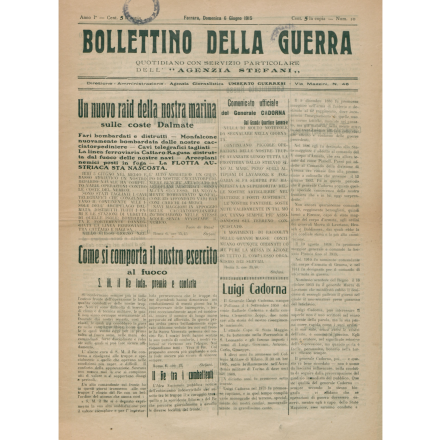 Prima pagina del Bollettino della guerra del 6 giugno 1915