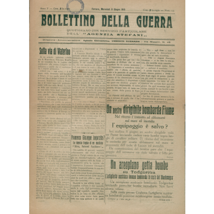 Prima pagina del Bollettino della guerra del 1°giugno 1915