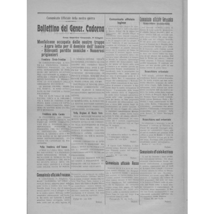 Seconda pagina del Bollettino della guerra del 10 giugno 1915