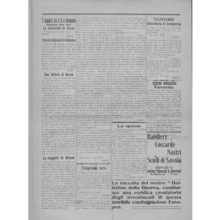 Terza pagina del Bollettino della guerra del 10 giugno 1915